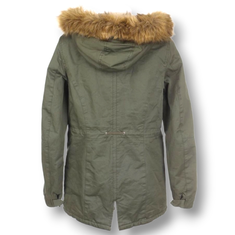 H&M Divided Army Green Faux Fur Parka Size 4 - Picture 4 of 14